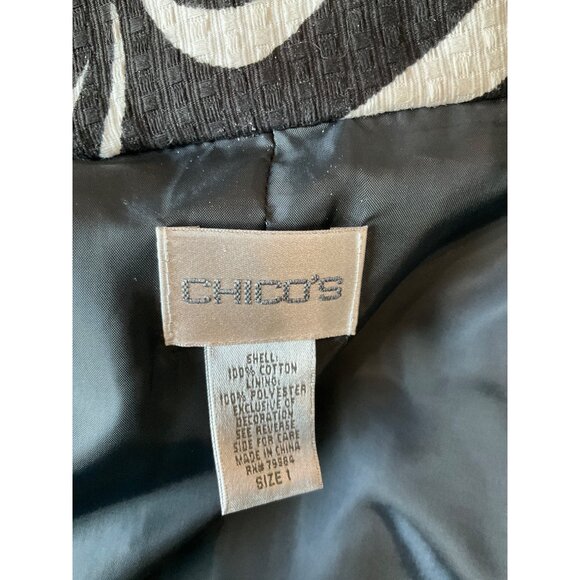 Chico's Floral Black/White Jacket Blazer size 1 Medium - Picture 5 of 6